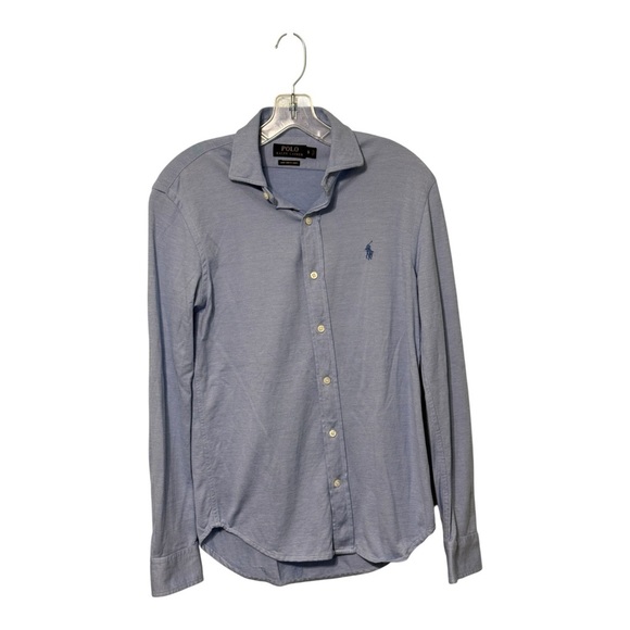 Ralph Lauren Button Shirt Mens Large Blue Knit Long Sleeve Blue Pony - Picture 1 of 10